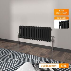 NRG - Black 2 Column Traditional Cast Iron Style Horizontal Vintage Radiator Rad 300 x 830mm