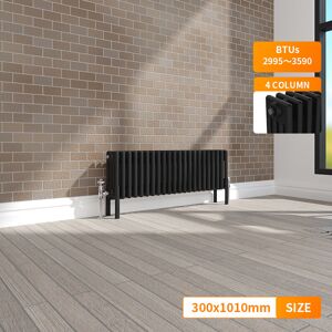 NRG - Black Traditional 4 Column Radiator Cast Iron Style Heating Rads Horizontal 300x1010mm