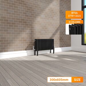 NRG - Black Traditional 4 Column Radiator Cast Iron Style Heating Rads Horizontal 300x605mm