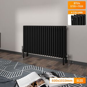 NRG - Black Traditional 4 Column Radiator Cast Iron Style Heating Rads Horizontal 600x1010mm