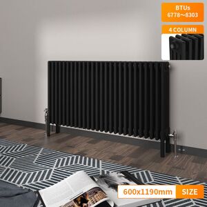 NRG - Black Traditional 4 Column Radiator Cast Iron Style Heating Rads Horizontal 600x1190mm