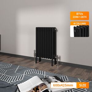 NRG - Black Traditional 4 Column Radiator Cast Iron Style Heating Rads Horizontal 600x425mm