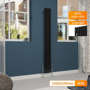 NRG - Traditional Cast Iron Style Vertical Vintage Radiator Rads Black 2 Column 1500 x 200mm