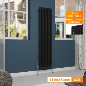 NRG - Traditional Cast Iron Style Vertical Vintage Radiator Rads Black 2 Column 1500 x 380mm