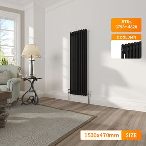 NRG - Traditional Cast Iron Style Vertical Vintage Radiator Rads Black 2 Column 1500 x 470mm
