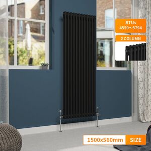 NRG - Traditional Cast Iron Style Vertical Vintage Radiator Rads Black 2 Column 1500 x 560mm