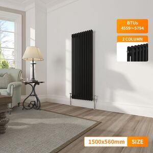 NRG - Traditional Vintage Cast Iron Style Radiator Black Vertical 2 Column 1500 x 560mm