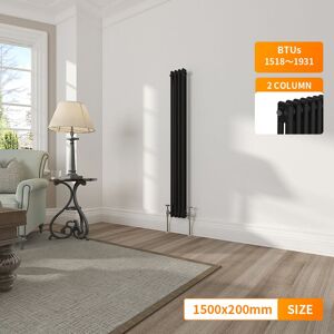 NRG - Traditional Vintage Cast Iron Style Radiator Black Vertical 2 Column 1500 x 200mm