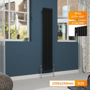 NRG - Traditional Vintage Cast Iron Style Radiator Black Vertical 2 Column 1500 x 290mm