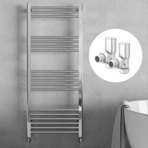 Fnx Bathrooms - Polished Chrome 1200 x 400mm Heated Bathroom Towel Rail Warmer Ladder Radiator with Angled Manual Valves Pair