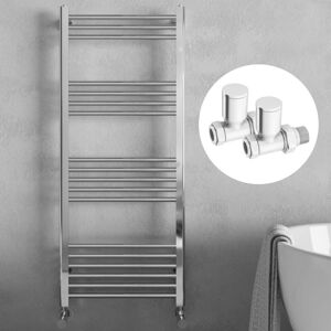 Fnx Bathrooms - Polished Chrome 1800 x 500mm Heated Bathroom Towel Rail Warmer Ladder Radiator with Straight Manual Valves Pair