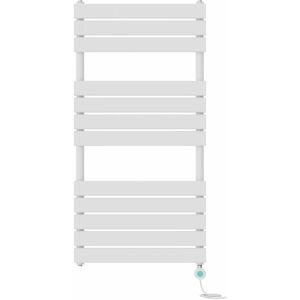 NRG - Pre-filled Electric Heated Towel Rail Radiator Flat Panel Thermostatic 1200x600mm White