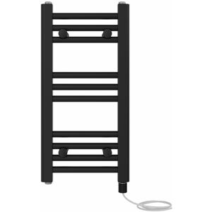 NRG - Prefilled Electric Straight Heated Towel Rail Radiator Ladder Warmer 600x300mm Black