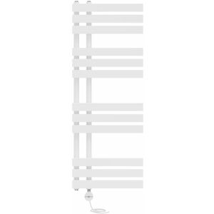 NRG - Prefilled Thermostatic D-shape Electric Heated Towel Rail Radiator Ladder Warmer 1200x450mm White