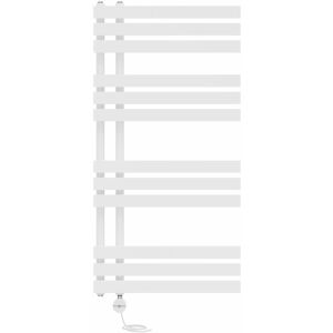 NRG - Prefilled Thermostatic D-shape Electric Heated Towel Rail Radiator Ladder Warmer 1200x600mm White