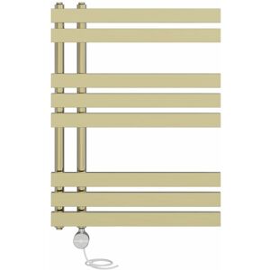 NRG - Prefilled Thermostatic D-shape Electric Heated Towel Rail Radiator Ladder Warmer 800x600mm Brushed Brass