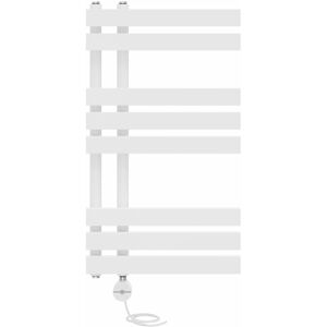 NRG Prefilled Thermostatic D-shape Electric Heated Towel Rail Radiator Ladder Warmer 800x450mm White