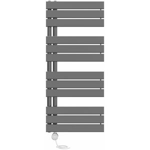 NRG - Prefilled Thermostatic Electric Designer Heated Towel Rail Flat Panel Warmer Rad 1126x500mm Gunmetal