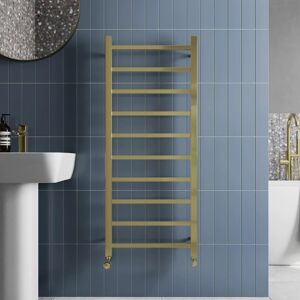 Duratherm - Solaro Brushed Brass Heated Towel Rail Square Bar Bathroom Radiator Ladder Wall Mounted 1200 x 500mm