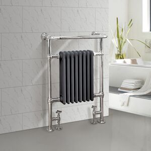 NRG - Traditional Bathroom Heated Towel Rail Column Radiator Cast Iron Rad Anthracite & Chrome 952x659 mm