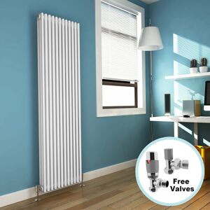 Elegant - Traditional Radiator 1800 x 560 mm White Cast Iron Triple Radiator Vertical Panel Radiators 3 Column + Angled Radiator Valves