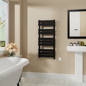 WARMEHAUS Electric Flat Heated Towel Rail Radiator Black 1000x450mm 600W