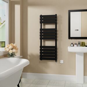 Warmehaus - Electric Flat Heated Towel Rail Radiator Black 1200x450mm 600W