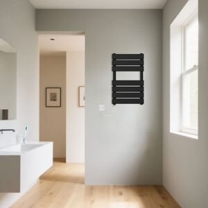 Warmehaus - Black Flat Panel Electric Heated Warming Towel Rail 650x400mm