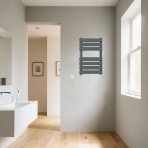 WARMEHAUS Flat Sand Grey Electric Heated Warming Towel Rail 650x400mm 300W