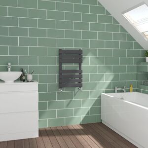WARMEHAUS Flat Panel Sand Grey Bathroom Heated Towel Radiator 650x400mm