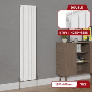 Warmehaus - White Double Column Flat Panel Vertical Radiator 1800x408mm