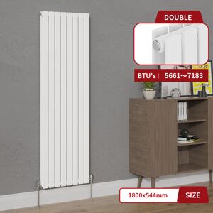 Warmehaus - White Double Column Flat Panel Vertical Radiator 1800x544mm