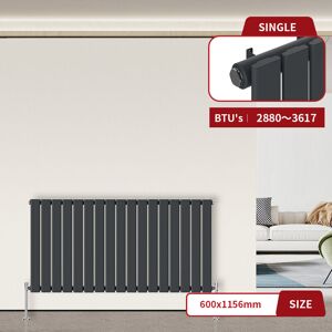 Warmehaus - Flat Radiator Anthracite Horizontal 600 x 1156mm Single