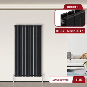 Warmehaus - Flat Panel Radiator Black Vertical 1600 x 680mm Double Column
