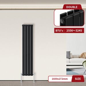 WARMEHAUS Flat Panel Radiator Black Vertical 1600 x 272mm Double Column