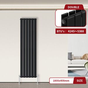 WARMEHAUS Flat Panel Radiator Black Vertical 1800 x 408mm Double Column