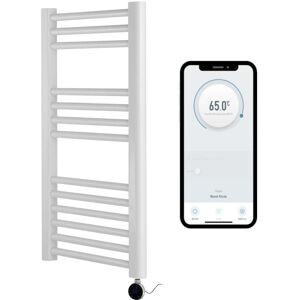 Manissa - White Electric Smart WiFi Controlled Heated Towel Rail 300mm w x 800mm h Straight 7 Day Programmable Timer App Compatibility Chrome Element