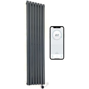 Manissa - WiFi Smart Electric Radiator Oval Tube Single Panel Vertical Tall 1800mm h x 420mm w Column Radiator - Anthracite