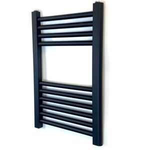 Manissa - York Black Straight Heated Towel Rail W500mm x H600mm Flat Central Heating Towel Rail Bathroom Radiator