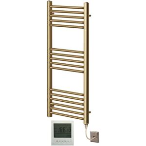 Greenedhouse - York Flat Brushed Brass Electric Towel Rail 500mm Wide x 1000mm High + 7 Day Timer/Thermostat