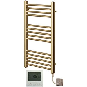 Greenedhouse - York Flat Brushed Brass Electric Towel Rail 500mm Wide x 800mm High + 7 Day Timer/Thermostat