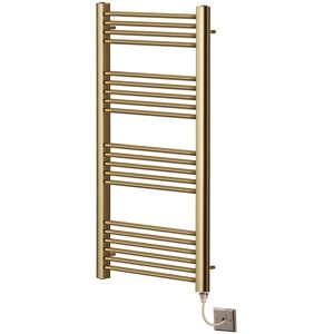 Greenedhouse - York Flat Brushed Brass Electric Towel Rail 500mm Wide x 1200mm High Bathroom Radiator