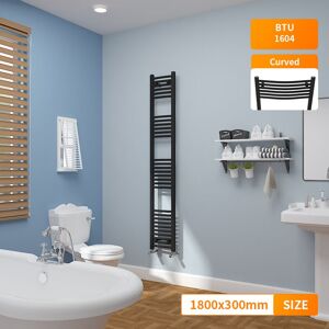 NRG - 1800 x 300mm Curved Black Ladder Warmer Bathroom Heated Towel Rail Radiator NRG - 1800 x 300mm Curved Black Ladder Warmer Bathroom Heated Towel Rail Radiator