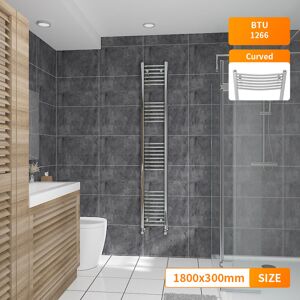 NRG - 1800 x 300mm Curved Chrome Ladder Warmer Bathroom Heated Towel Rail Radiator NRG - 1800 x 300mm Curved Chrome Ladder Warmer Bathroom Heated Towel Rail Radiator