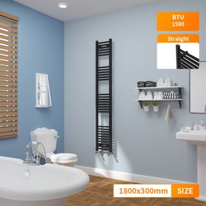 NRG - 1800 x 300mm Straight Black Ladder Warmer Bathroom Heated Towel Rail Radiator NRG - 1800 x 300mm Straight Black Ladder Warmer Bathroom Heated Towel Rail Radiator