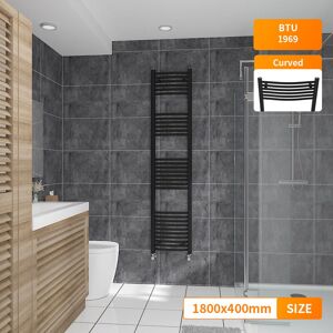 NRG - 1800 x 400mm Bathroom Curved Heated Towel Rail Radiator Central Heating Black NRG - 1800 x 400mm Bathroom Curved Heated Towel Rail Radiator Central Heating Black