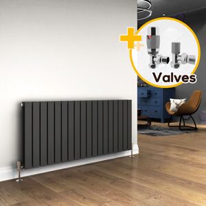 Elegant - 600 x 1360 mm Anthracite Designer Radiator Horizontal Column Radiator Heater Double Flat Panel + Chrome Thermostatic Radiator Valves Elegant - 600 x 1360 mm Anthracite Designer Radiator Horizontal Column Radiator Heater Double Flat Panel + Chrome Thermostatic Radiator Valves
