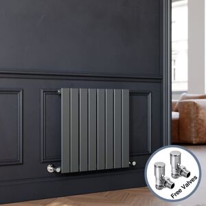 Elegant - 600 x 600 mm Anthracite Horizontal Column Designer Radiator Single Flat Panel Radiator Heater + Angled Radiator Valves Elegant - 600 x 600 mm Anthracite Horizontal Column Designer Radiator Single Flat Panel Radiator Heater + Angled Radiator Valves