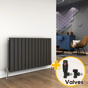 Elegant - 600 x 988 mm Anthracite Horizontal Radiator Column Designer Radiator Heater Double Flat Panel + Anthracite Thermostatic Radiator Valves Elegant - 600 x 988 mm Anthracite Horizontal Radiator Column Designer Radiator Heater Double Flat Panel + Anthracite Thermostatic Radiator Valves