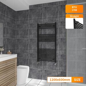 NRG - Bathroom Heated Towel Rail Radiator Straight Black Ladder Warmer 1200x600mm NRG - Bathroom Heated Towel Rail Radiator Straight Black Ladder Warmer 1200x600mm